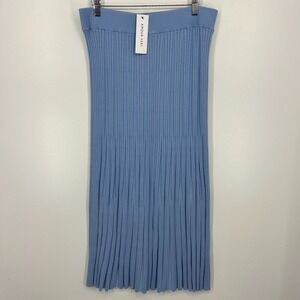 Amour Vert Cerise Knit Midi Skirt Women's XL Sky Blue Pull On Ribbed New NWT